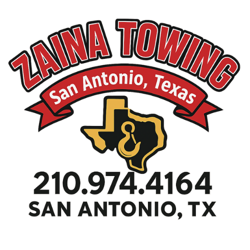 Zaina Towing logo with Texas map and contact number in San Antonio
